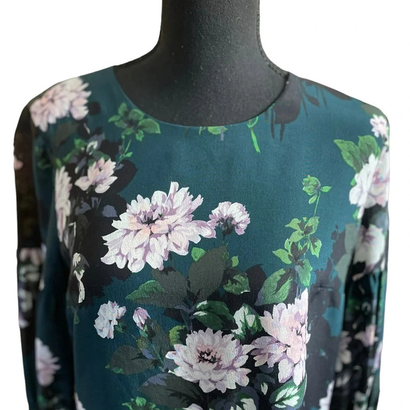 Club Monaco Sanai Silk Floral Crew Neck Long Sleeve Shift Dress - Picture 3 of 12